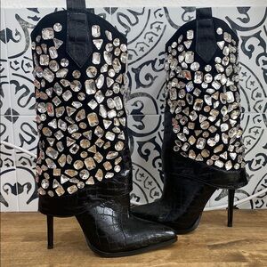 Azalea Wang LeBlanc Stiletto Jeweled Western Bootie
